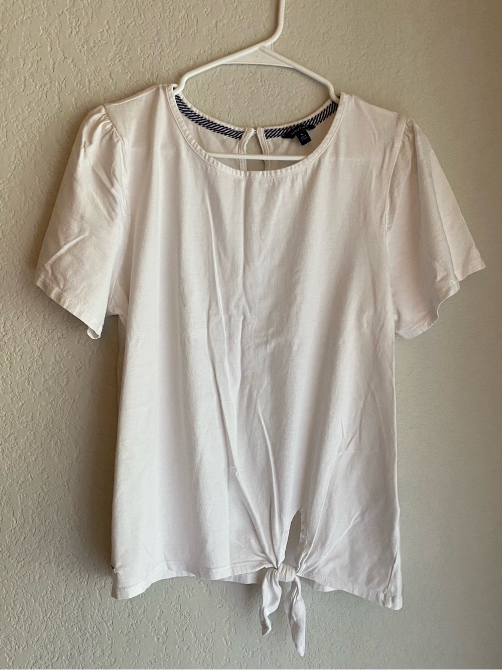 Nautica White Short Sleeve Tie-Front Blouse